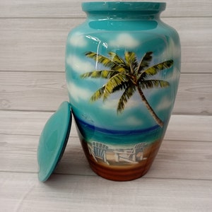 Cremation Urn for Human Ashes Beach Blue Adult Urn With Velvet Bag