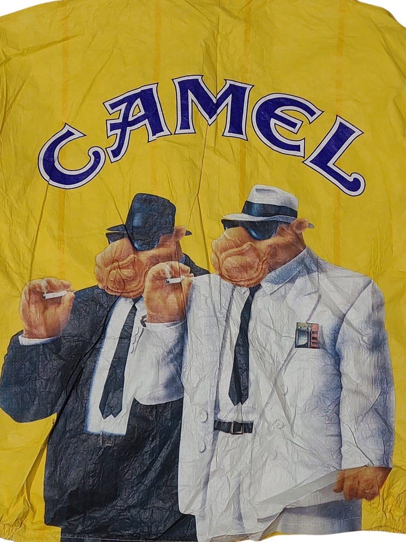 VTG 1992 Joe Camel Tyvek Zip Up Windbreaker Jacket Taille XL Jaune Léger image 3