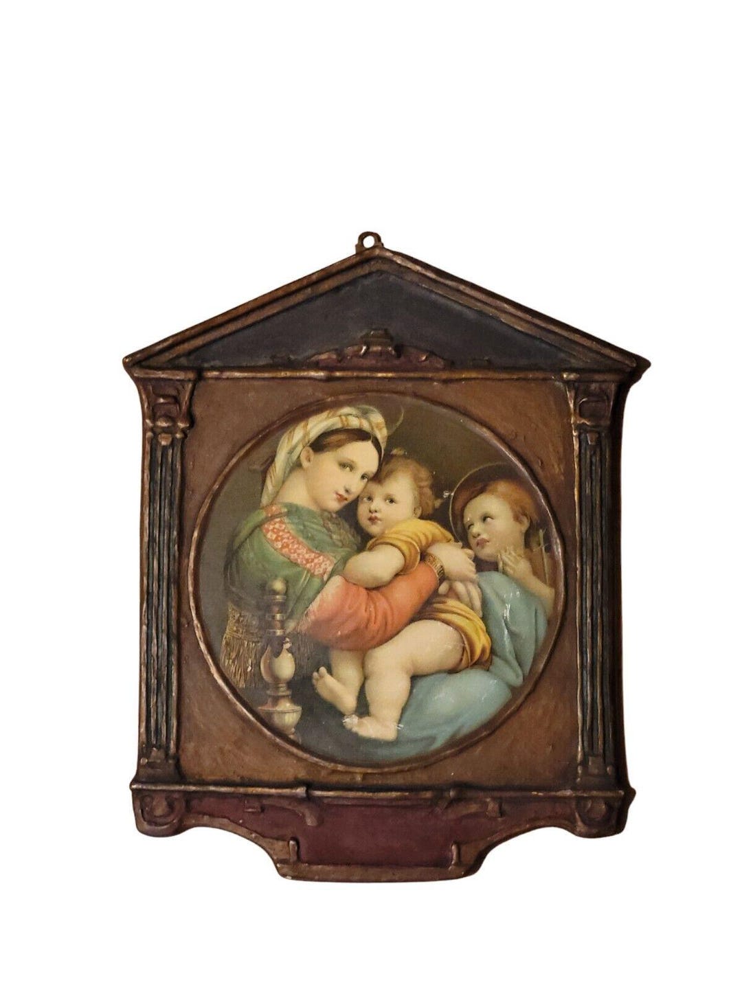 Antique Religious Art Plaque Madonna of the Chair by Raphael Wood Gesso ...