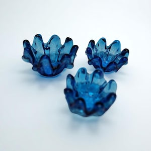 Vintage Set of 3 Murano Blue Glass Splash Design Nesting Bowls