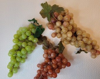 Artificial Food 3 Bunches of Wine Grapes Wine and Green  6" - 10"