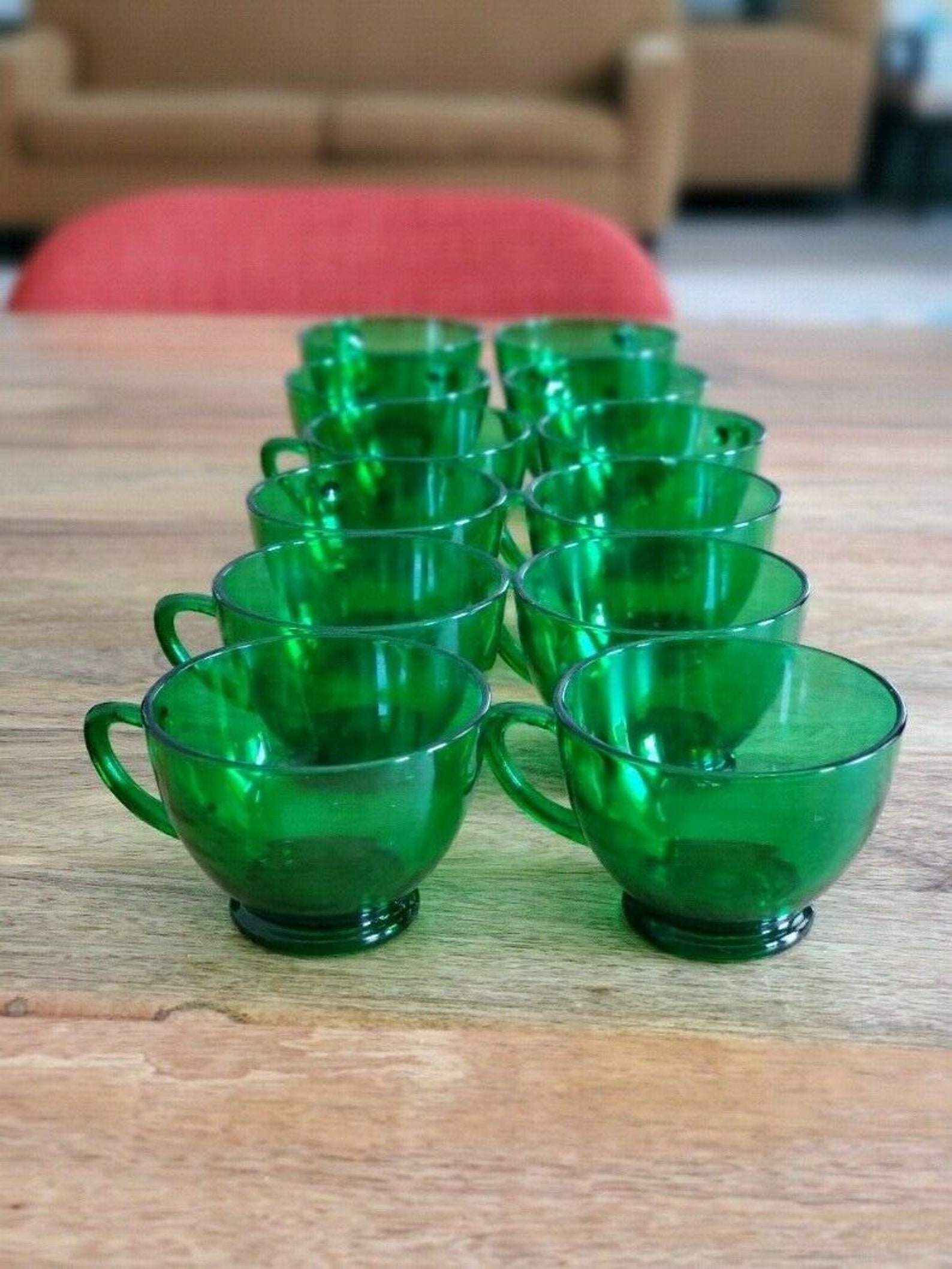 Vintage Forest Green Glass Anchor Hocking Punch Bowl 12 Cups Etsy