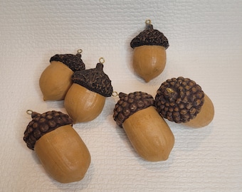 Artificial Food Faux Set of 3 Realistic Brown Acorn Resin Ornaments 3"