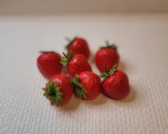 Artificial Food Faux Set of 7 Miniature Realistic Red Strawberries  1"