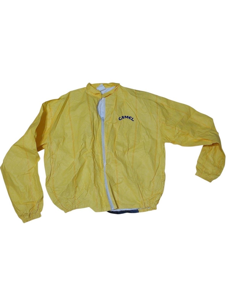 VTG 1992 Joe Camel Tyvek Zip Up Windbreaker Jacket Taille XL Jaune Léger image 2