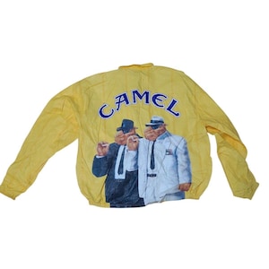 VTG 1992 Joe Camel Tyvek Zip Up Windbreaker Jacket Taille XL Jaune Léger image 1