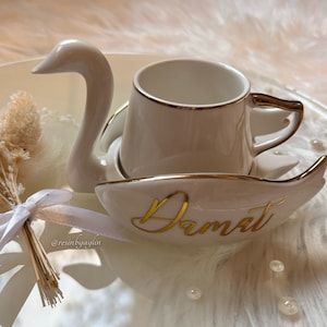 Tazza da caffè dello sposo del cigno dorato | Damat Kahve Fincani | tazza da moka personalizzata | Söz | Fidanzamento | Tazza da caffè per lo sposo | Isimli fincan