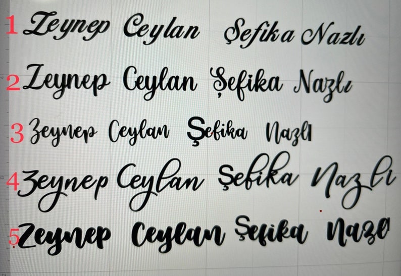 May include: Five rows of black cursive text on a white background. The text reads: "Zeynep Ceylan Şefika Nazlı".