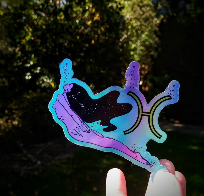 Pisces Girl Holographic Sticker Zodiac Art Sticker | Etsy