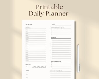 Minimalist Daily Planner Printable | ADHD Daily Planner | Undated Daily Planner | Work Day Schedule | Daily Routine | A4 Size