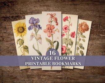 Vintage Floral Printable Bookmark Set, Digital Download, Ephemera Kit, Embellishment, Botanical, Scrapbook, Cottagecore, Flower Bookmarks