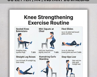 Knee Strengthening Exercises, Physical Therapy Printable PDF, Knee Pain Relief Workout Chart, Leg Mobility Routine, Instant Download