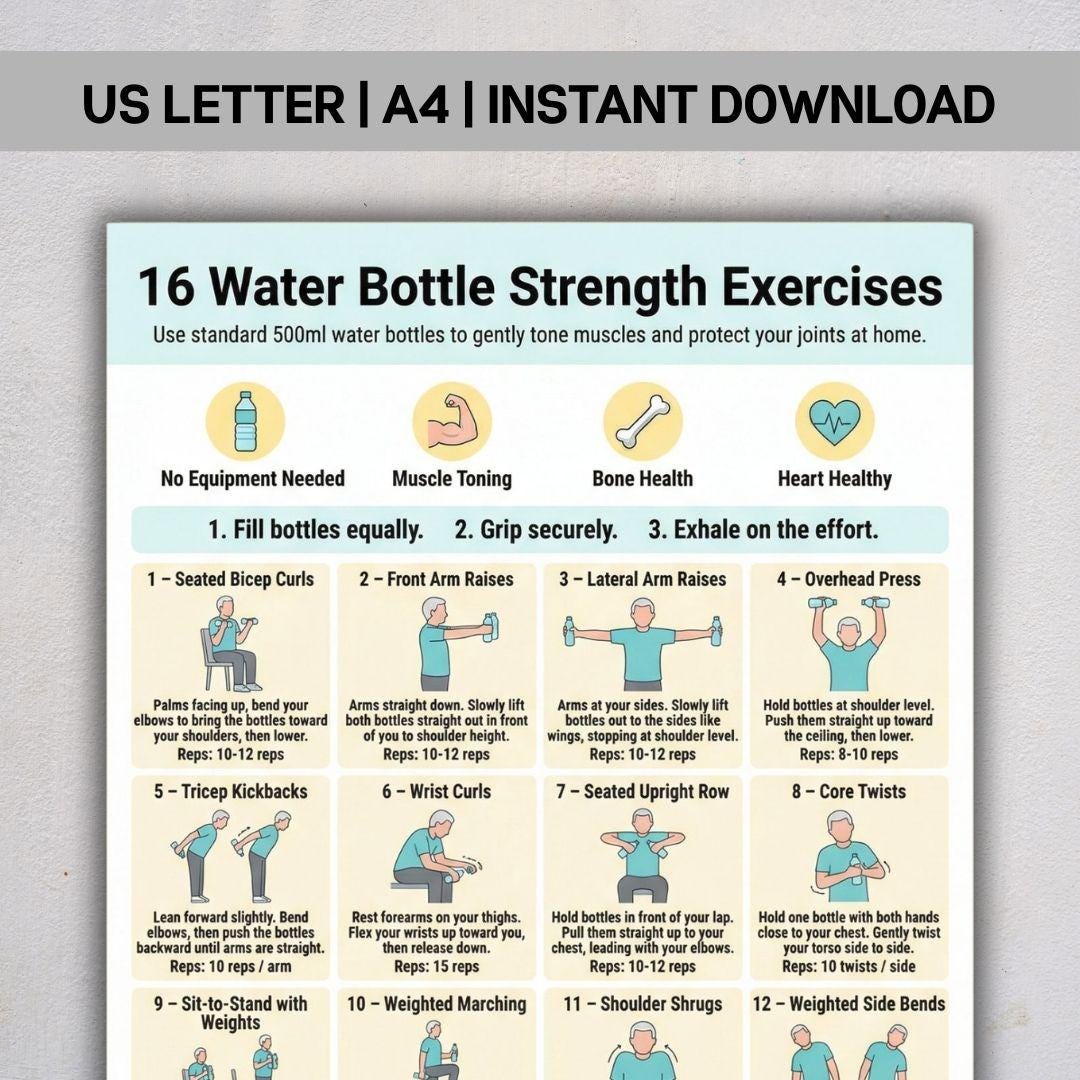 Water Container Exercise Senior Water Bottle Exercise Chart Printable PDF, 16 Chair & Standing ...