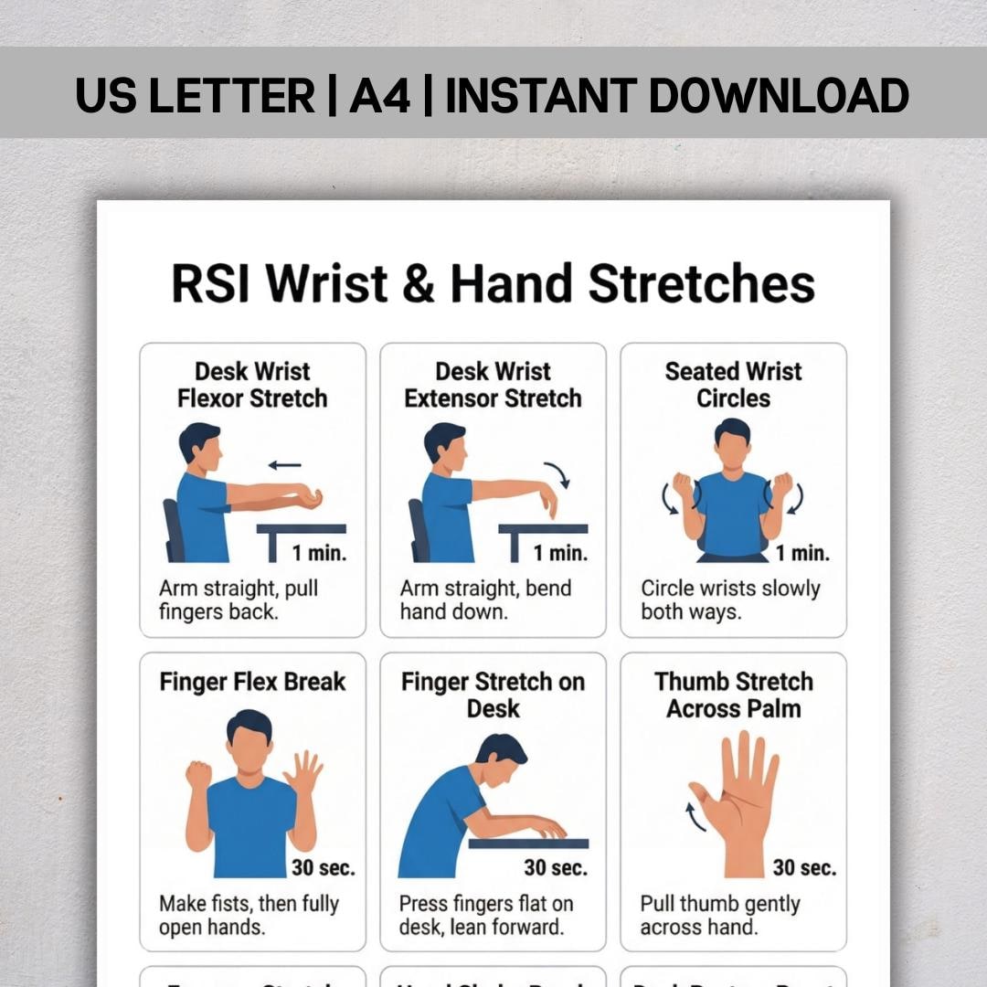 RSI Wrist & Hand Stretches, Hand Mobility Exercise PDF, Repetitive ...