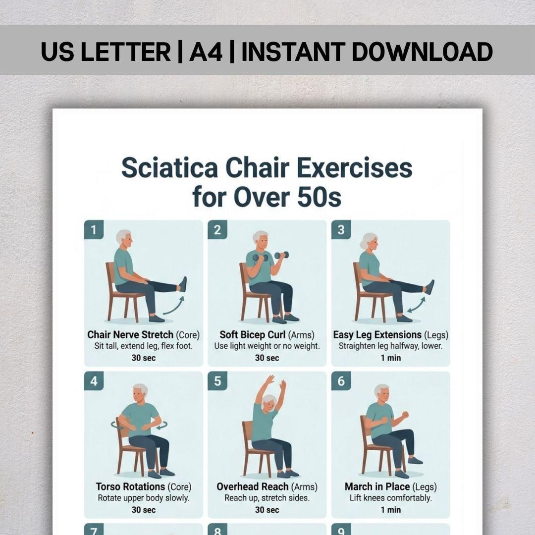 Sciatica Chair Exercises for Over 50s PDF, Sciatic Nerve Pain Relief ...