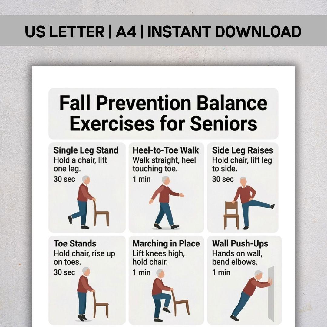 Fall Prevention Exercises for Seniors, Printable PDF, Senior Balance ...