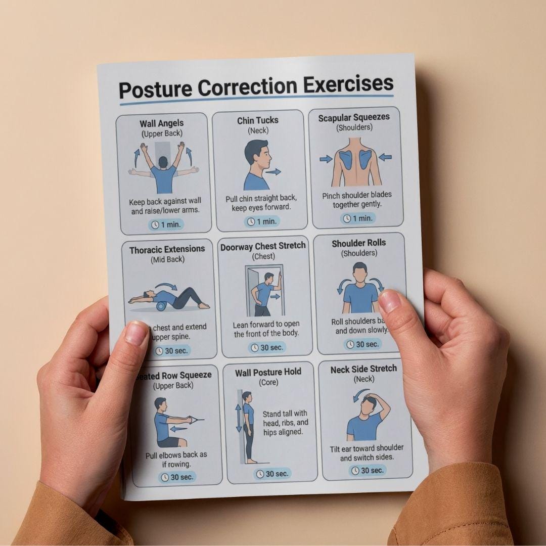 Daily Posture Routine Posture Correction Exercises Printable PDF, Posture Fix Workout Chart ...