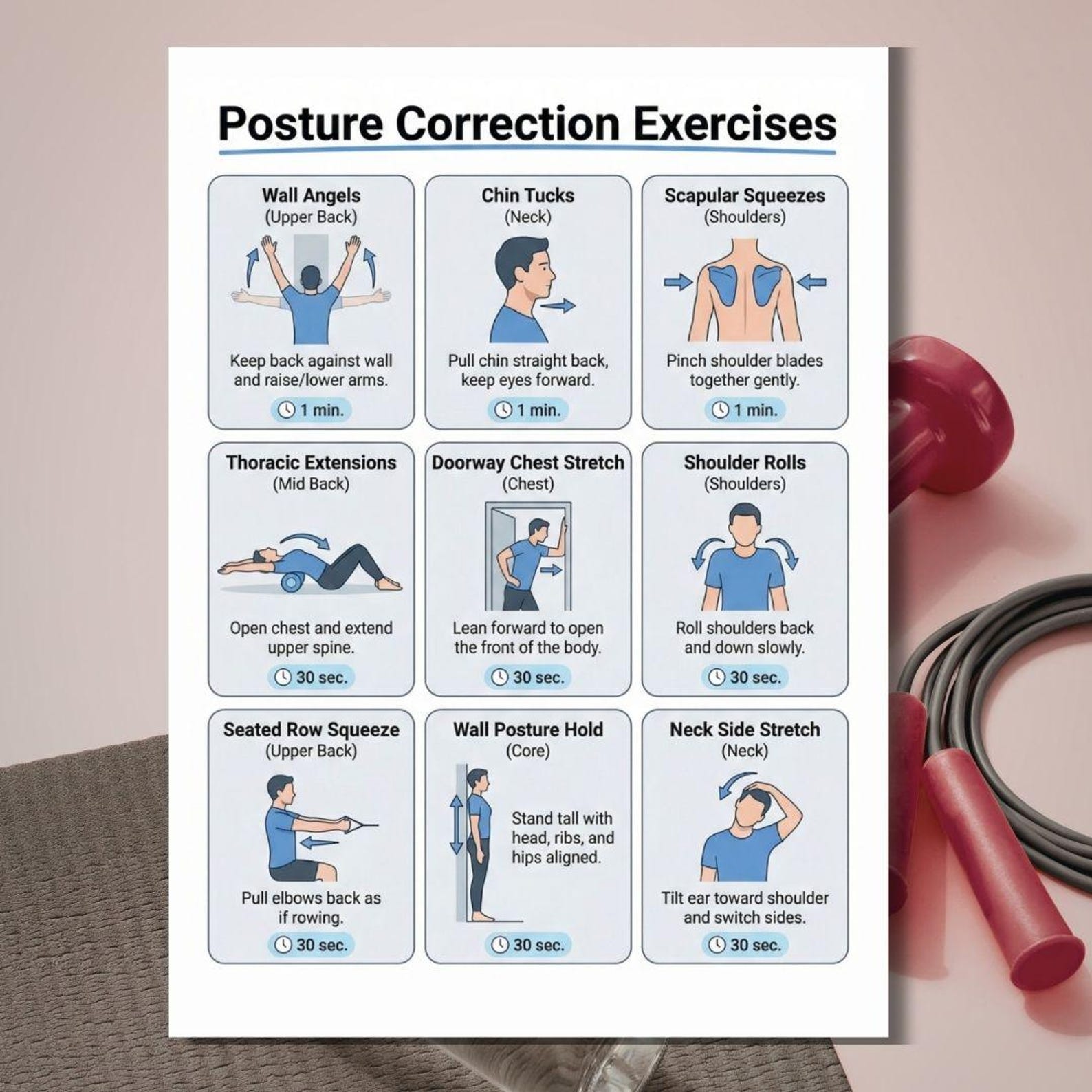 Posture Correction Exercises Printable PDF, Posture Fix Workout Chart ...