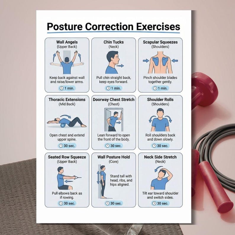 Posture Correction Exercises Printable PDF, Posture Fix Workout Chart ...