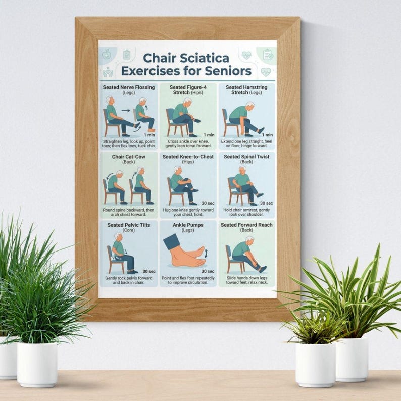 Chair Sciatica Exercises for Seniors PDF, Seated Stretch Routine, Lower ...