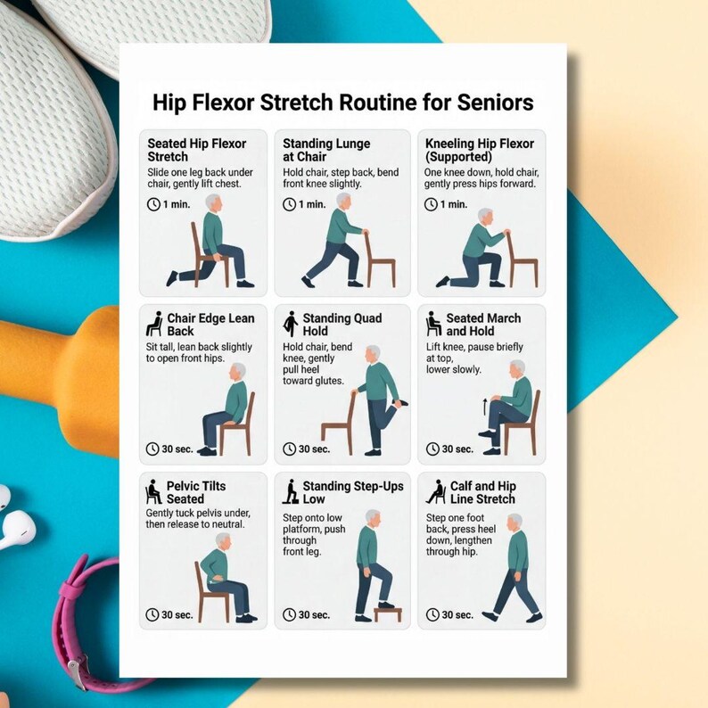 Hip Flexor Stretch Routine Printable PDF, Flexibility Exercise Chart ...