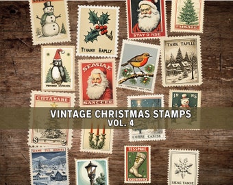 Fake Vintage Christmas Stamps Vol 4, Junk Journal Kit, Digital Download, Printable Pages, Retro, Victorian, Vintage Ephemera, Scrapbook