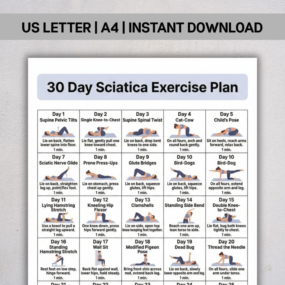 30 Day Sciatica Exercise Plan PDF, Sciatica Pain Relief, Lower Back ...