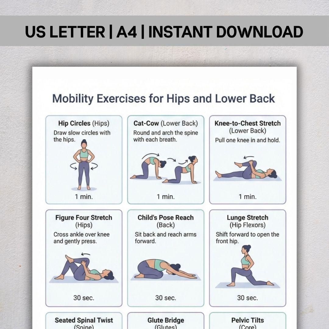 Hip and Lower Back Mobility Exercises, Stretching Routine PDF ...