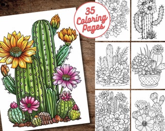Floral Cactus & Succulent Printable Coloring Book, Digital Download, Botanical Coloring Pages, Coloring Book for Adults and Kids
