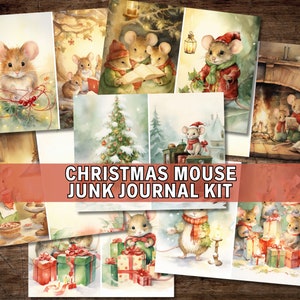 Christmas Mouse Junk Journal Kit, Digital Download, Printable Pages, Festive Junk Journal, Fairytale Christmas, Scrapbook Paper, Watercolor