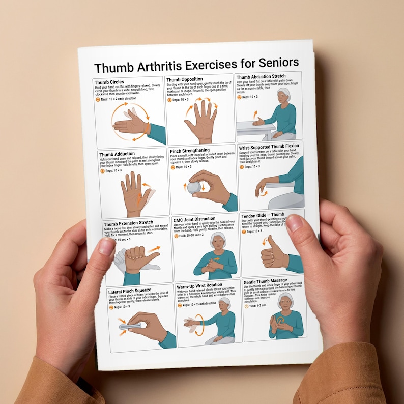 Thumb Arthritis Exercises for Seniors PDF, Hand Pain Relief Stretches, Basal Joint Arthritis ...