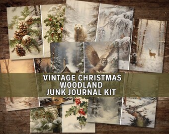 Vintage Christmas Woodland Junk Journal Kit, Digital Download, Printable Pages, Festive Junk Journal, Scrapbook Paper, Vintage Ephemera