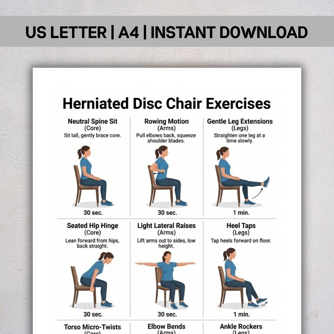 Herniated Disc Chair Exercises, Sciatica Relief Stretches PDF, Seated ...