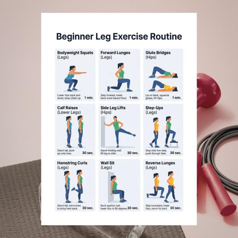 Beginner Leg Exercise Routine PDF, Lower Body Workout, Leg Day for ...