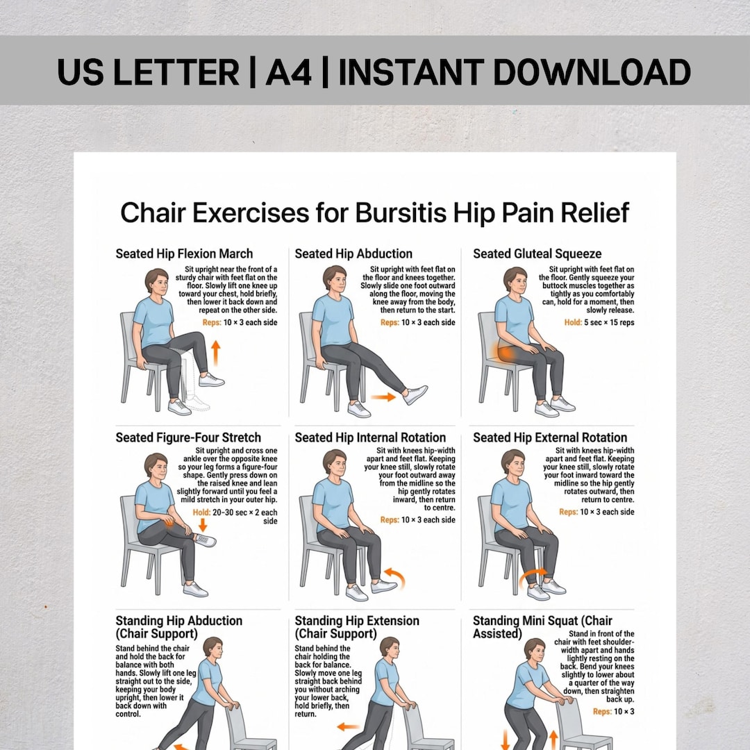 Chair Exercises for Bursitis Hip Pain Relief PDF, Seated Mobility ...