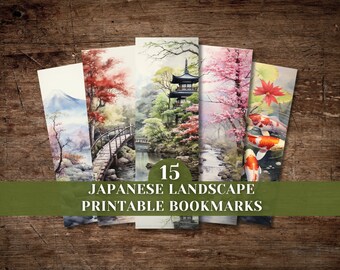 Watercolour Japanese Landscape Printable Bookmark Set, Digital Download, Ephemera Kit, Embellishment, Silhouette, Scrapbook, Bookmark Set