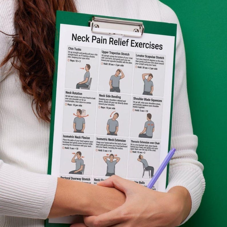 Neck Pain Relief Exercises PDF, Cervical Tension Stretches, Stiff Neck