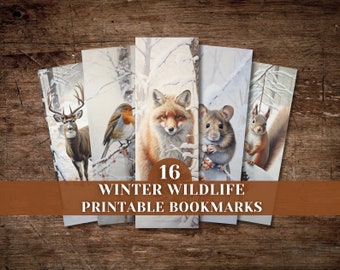 Winter Wildlife Printable Bookmark Set, Digital Download, Ephemera Kit, Embellishment, Animals, Scrapbook, Christmas Bookmark Set