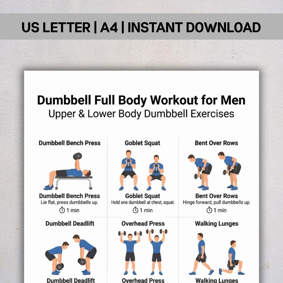 Dumbbell Full Body Workout for Men, Mens Fitness Exercise Chart PDF ...