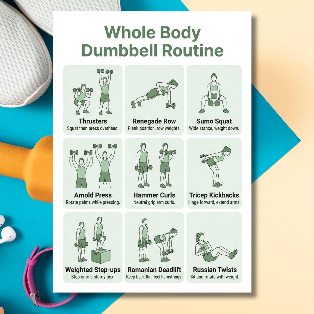 Whole Body Dumbbell Workout Routine, Full Body Dumbbell Exercise Chart ...
