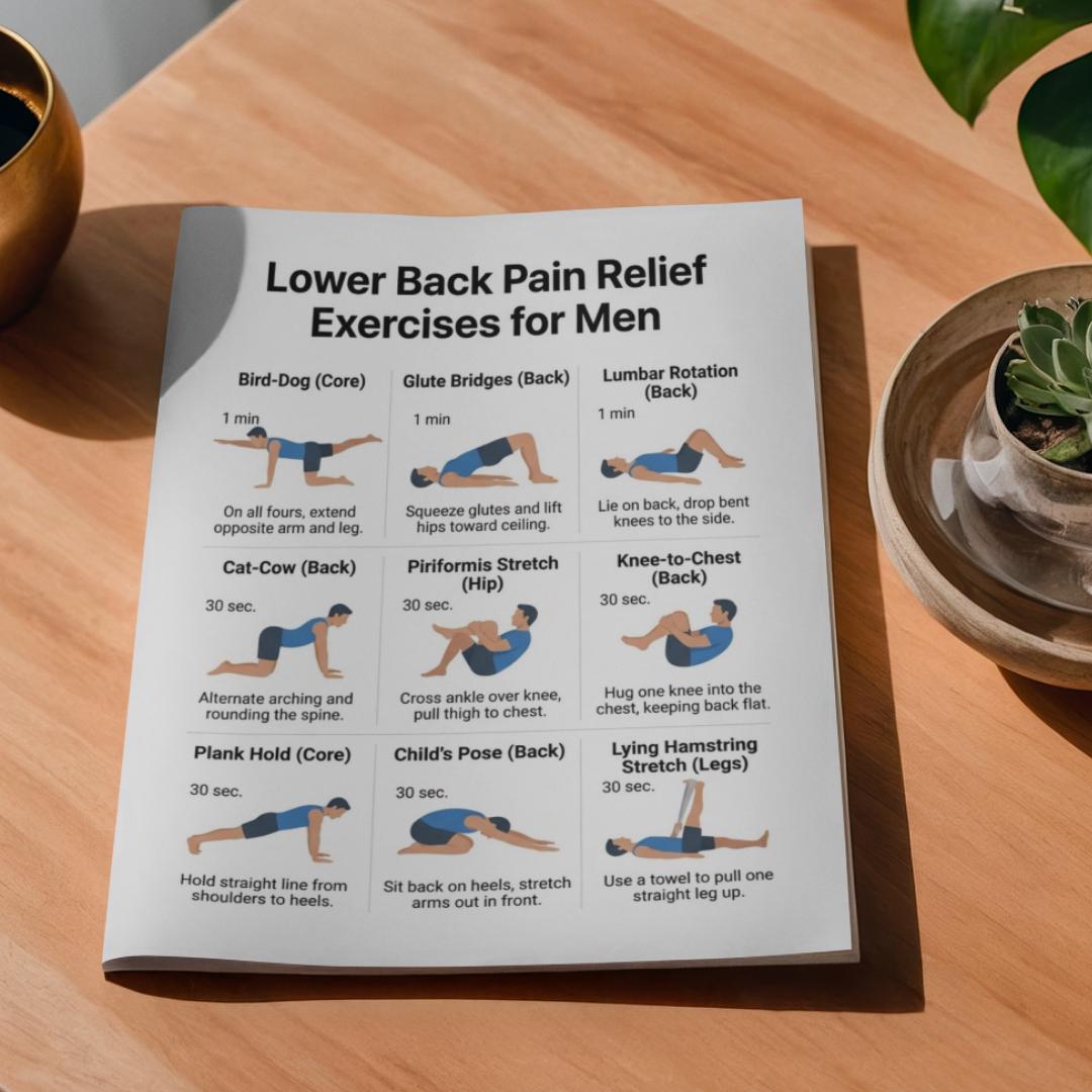 Lower Back Pain Relief Exercises for Men PDF, Sciatica Stretch Routine ...