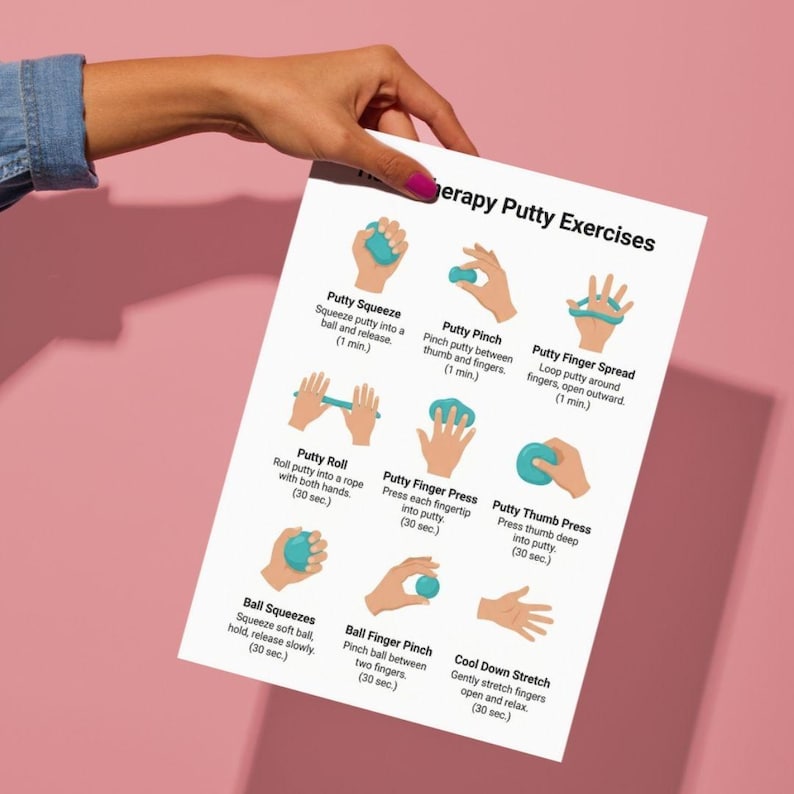Hand Therapy Putty Exercises PDF, Finger Strengthening Routine Chart ...