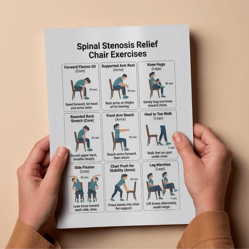 Spinal Stenosis Relief Chair Exercises PDF, Seated Back Pain Stretches ...
