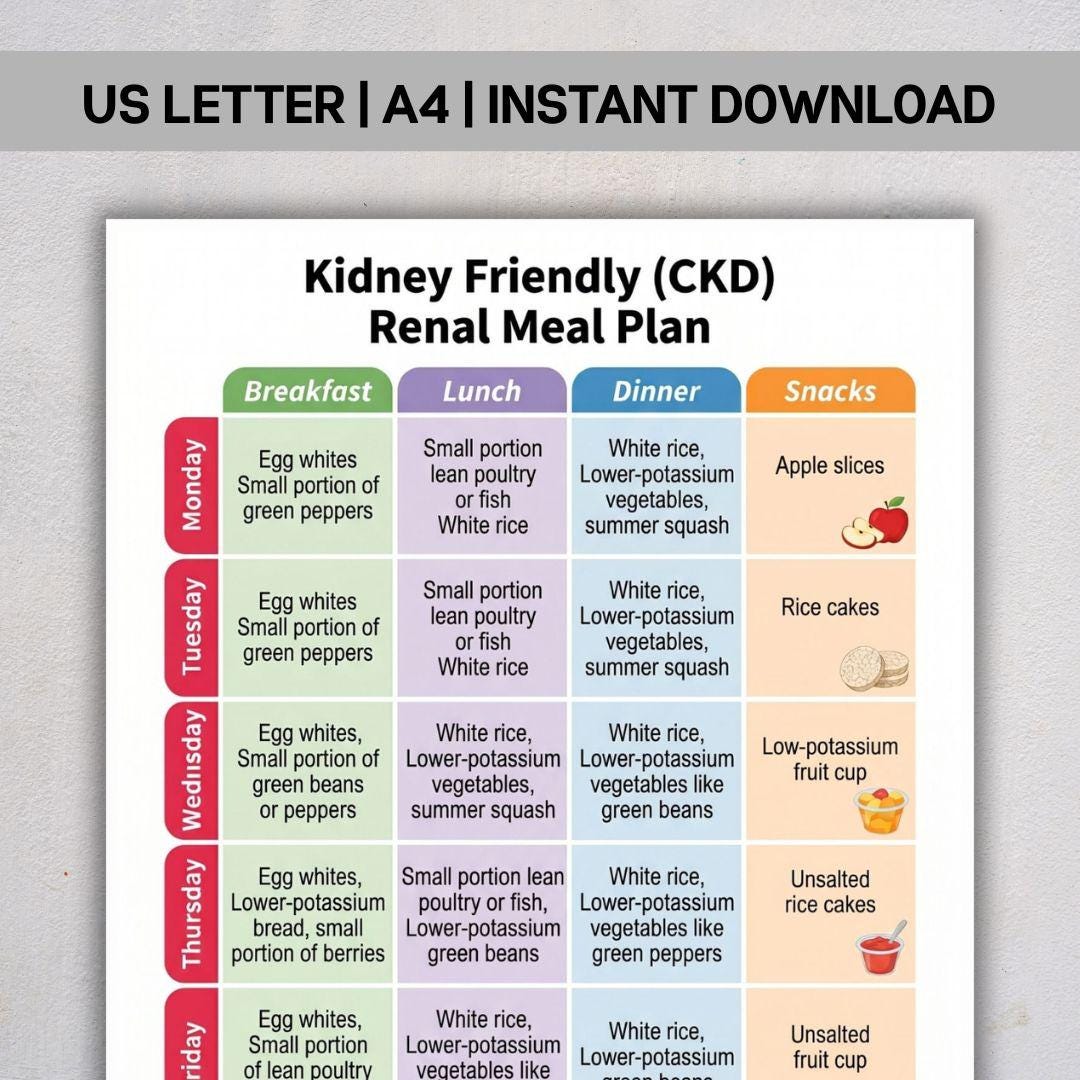 Kidney Friendly (CKD) Renal Meal Plan PDF, 7 Day Renal Diet Menu, Low ...