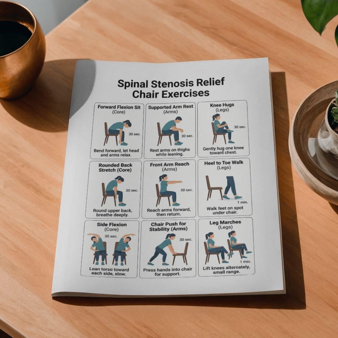 Spinal Stenosis Relief Chair Exercises PDF, Seated Back Pain Stretches ...