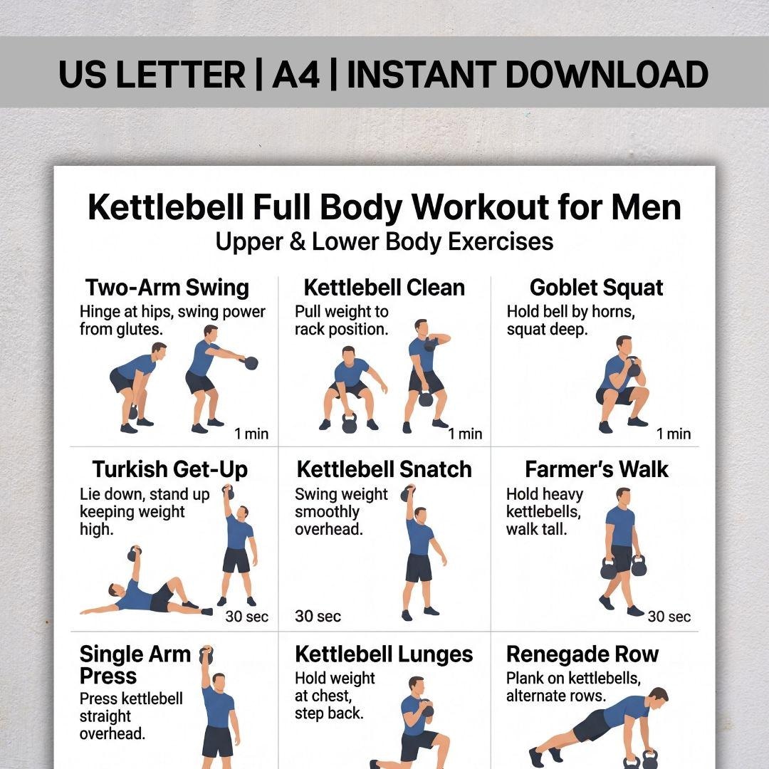 Kettlebell Full Body Workout for Men, Kettlebell Exercise Chart PDF