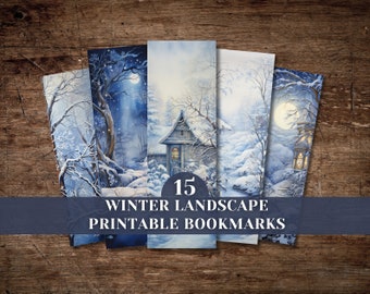 Winter Landscape Printable Bookmark Set, Digital Download, Snowly View, Ephemera Kit, Embellishment, Watercolour, Scrapbook, Bookmark Set