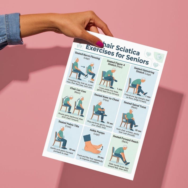 Chair Sciatica Exercises for Seniors PDF, Seated Stretch Routine, Lower