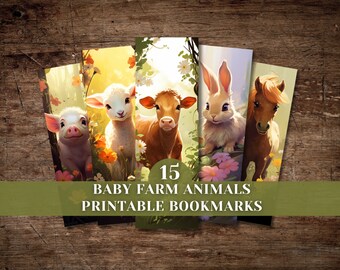 Baby Farm Animals Printable Bookmark Set, Digital Download, Wildlife, Ephemera Kit, Embellishment, Scrapbook, Kids Bookmark Set