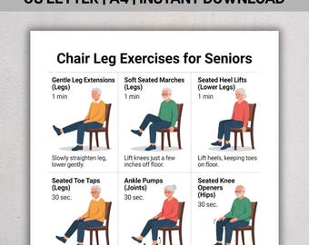 Chair Leg Exercises for Seniors PDF, Seated Workout, Gentle Leg Strengthening for Elderly, Chair Exercise Routine, Instant Download